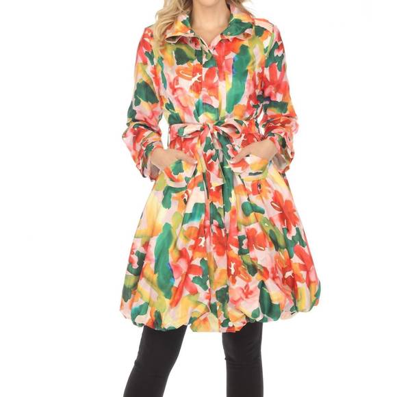 NEW SAMUEL DONG belted water resistant bubble trench coat in green/pink - Picture 1 of 7